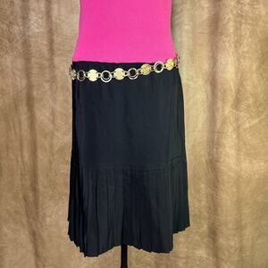 Vintage 60s Pleated Skirt Black Midi A Line Preppy Goth Uniform Academia Retro
